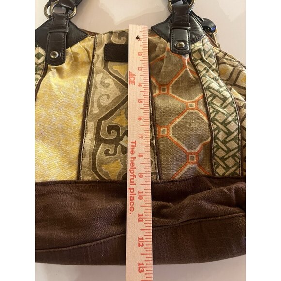 FOSSIL vintage patchwork shoulder bag leather braided handles boho hippie w/key - Picture 13 of 15